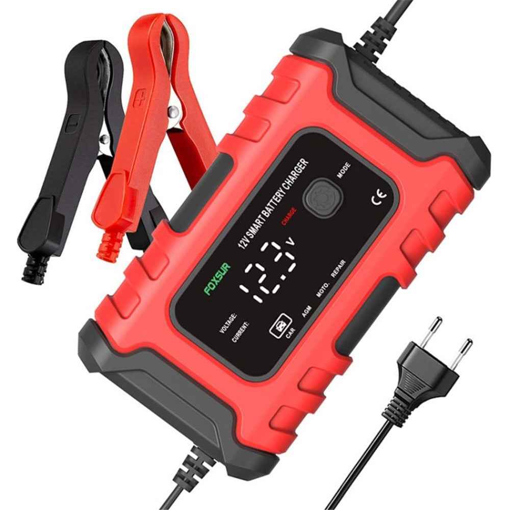 Car Battery Charger 12V 6A Smart Battery Trickle Charger Automatic Pulse Repair Maintainer Desulfator - Red / EU Plug