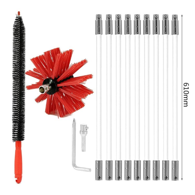 Bendable Sweep Cleaning Brush Set with 9 Rods for Chimney Fireplace Pipe Stove Range Hood - 610mm