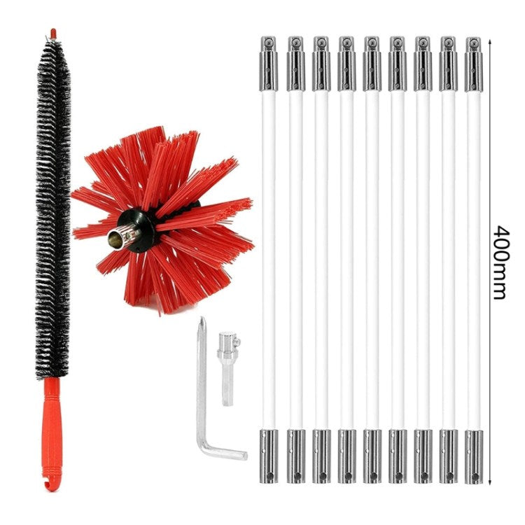 Bendable Sweep Cleaning Brush Set with 9 Rods for Chimney Fireplace Pipe Stove Range Hood - 410mm