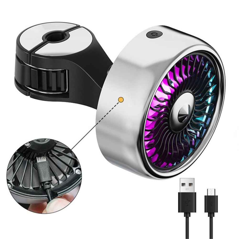 Car Backseat Electric Fan for Rear Seat Passenger with 3 Speed Modes + RGB Light for Vehicles SUV Truck - Black+Silver