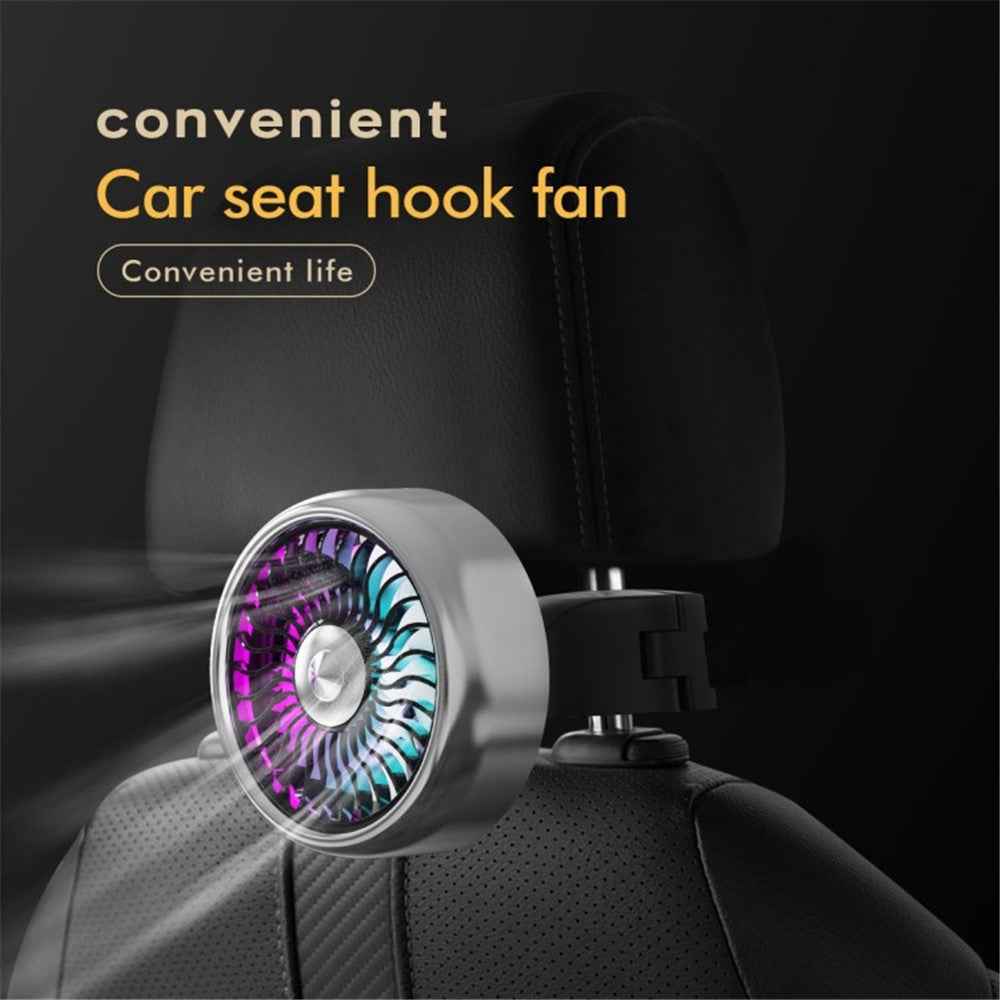 Car Backseat Electric Fan for Rear Seat Passenger with 3 Speed Modes + RGB Light for Vehicles SUV Truck - Black+Silver