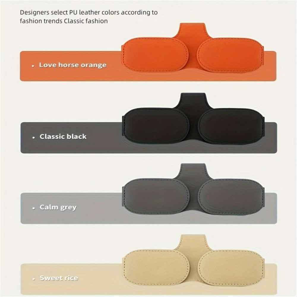 Car Sunglasses Holder Vehicle Visor Clip Magnetic PU Leather Sun Glasses Eyeglass Hanger - Black