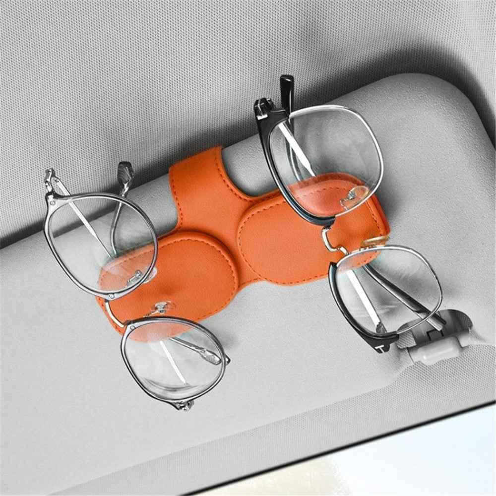 Car Sunglasses Holder Vehicle Visor Clip Magnetic PU Leather Sun Glasses Eyeglass Hanger - Black