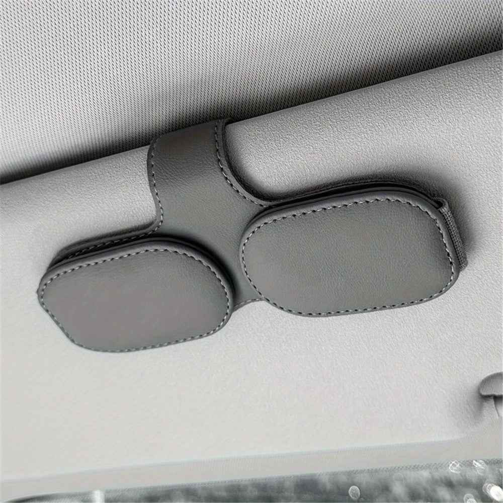 Car Sunglasses Holder Vehicle Visor Clip Magnetic PU Leather Sun Glasses Eyeglass Hanger - Grey