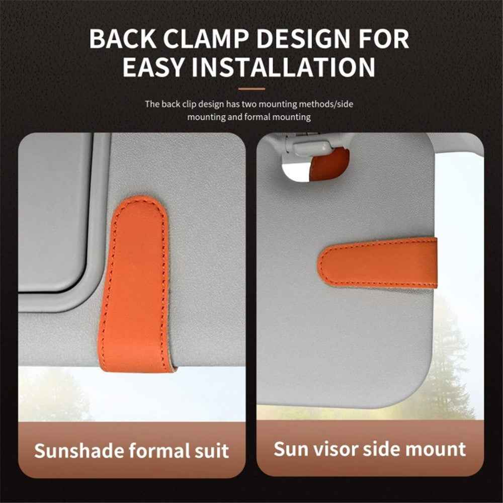 Car Sunglasses Holder Vehicle Visor Clip Magnetic PU Leather Sun Glasses Eyeglass Hanger - Black Carbon Fiber