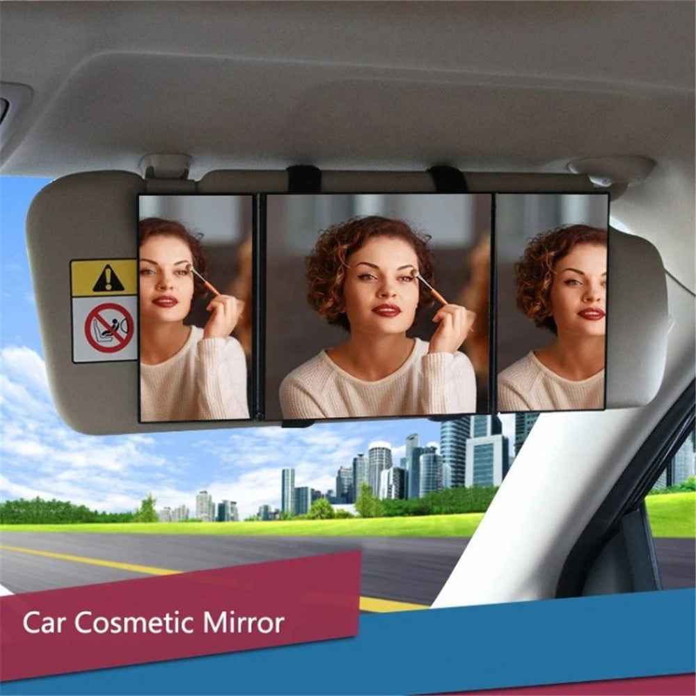 Car Sun Visor Wide View Collapsible Tri-Fold Makeup Mirror Auto Sunshade Cosmetic Mirror