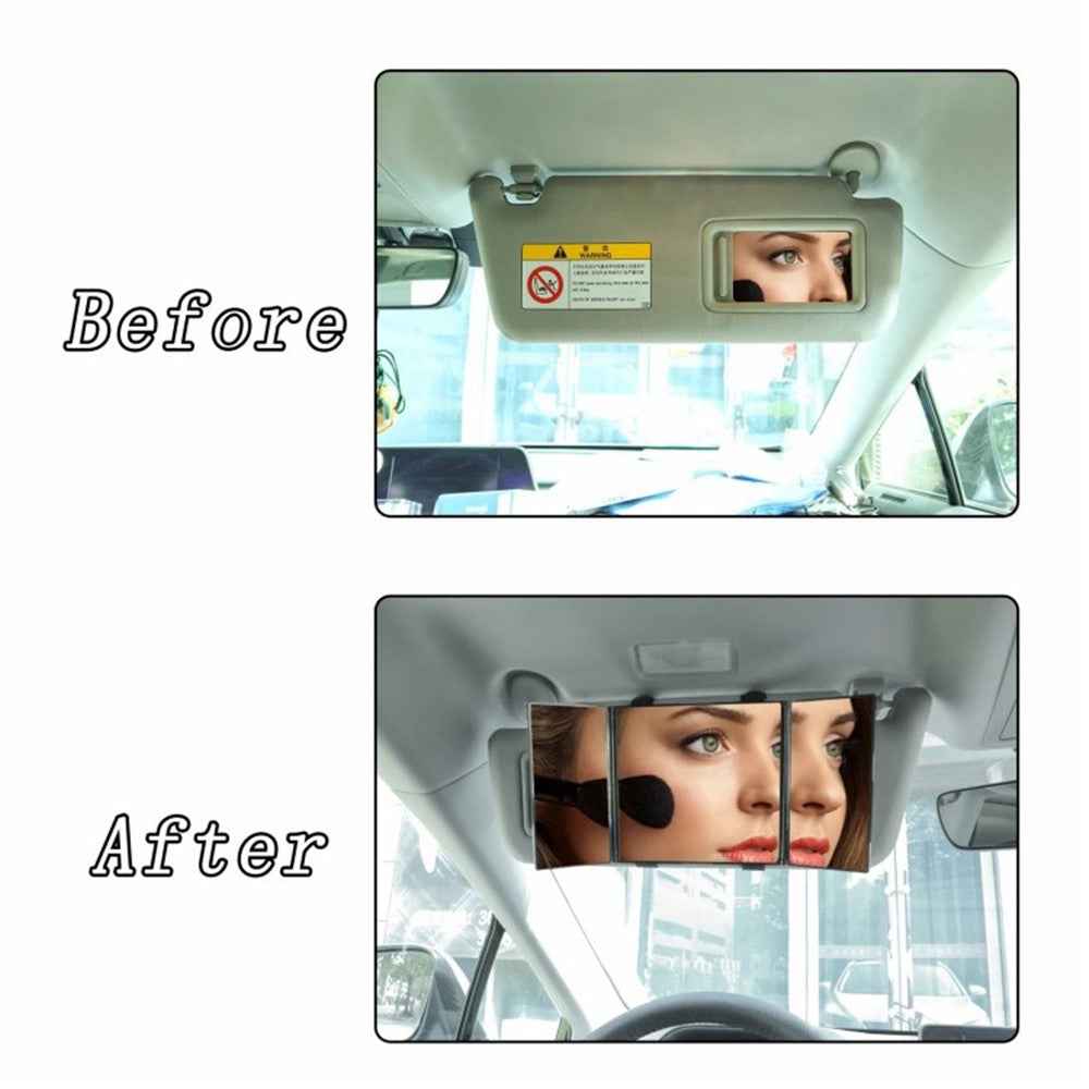 Car Sun Visor Wide View Collapsible Tri-Fold Makeup Mirror Auto Sunshade Cosmetic Mirror