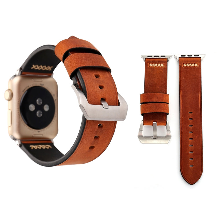 For Apple Watch Series 3 & 2 & 1 38mm Retro XX Line Pattern Genuine Leather Wrist Watch Band