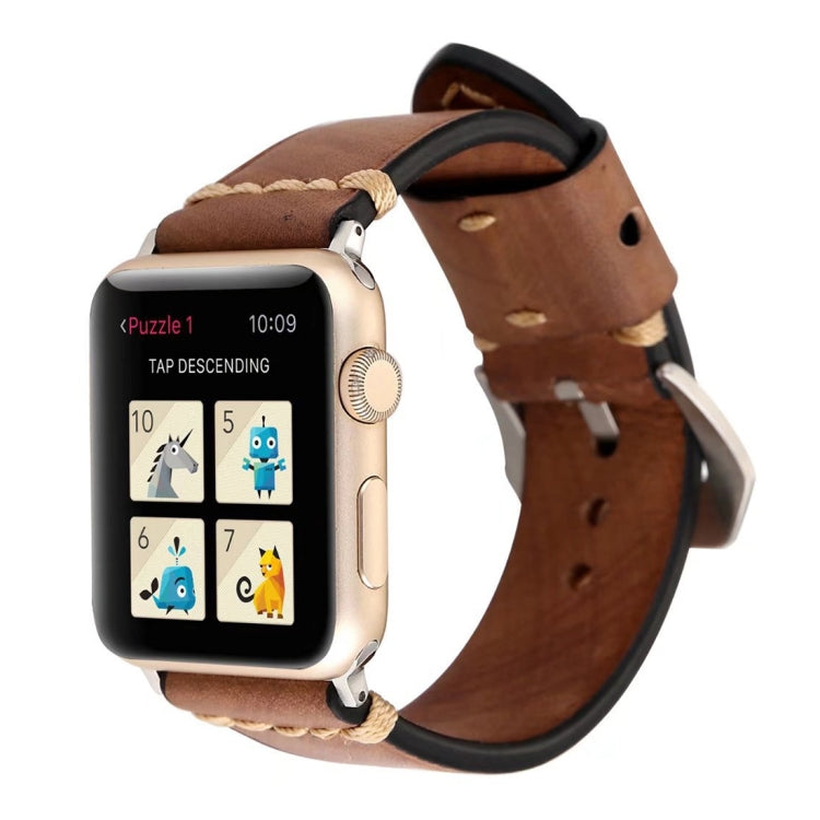 For Apple Watch Series 8&7 41mm / SE 2&6&SE&5&4 40mm / 3&2&1 38mm Thick Sutures Retro Genuine Leather Wrist Watch Band