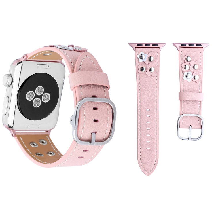 For Apple Watch Series 8&7 41mm / SE 2&6&SE&5&4 40mm / 3&2&1 38mm Fashion Occident Style Flowers Genuine Leather Wrist Watch Band