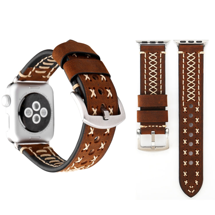 For Apple Watch Series 8&7 41mm / SE 2&6&SE&5&4 40mm / 3&2&1 38mm Manual Line Pattern Genuine Leather Wrist Watch Band