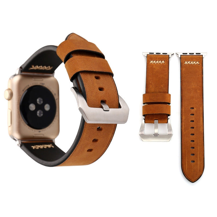For Apple Watch Ultra 49mm / Series 8&7 45mm / SE 2&6&SE&5&4 44mm / 3&2&1 42mm Retro XX Line Pattern Genuine Leather Wrist Watch Band
