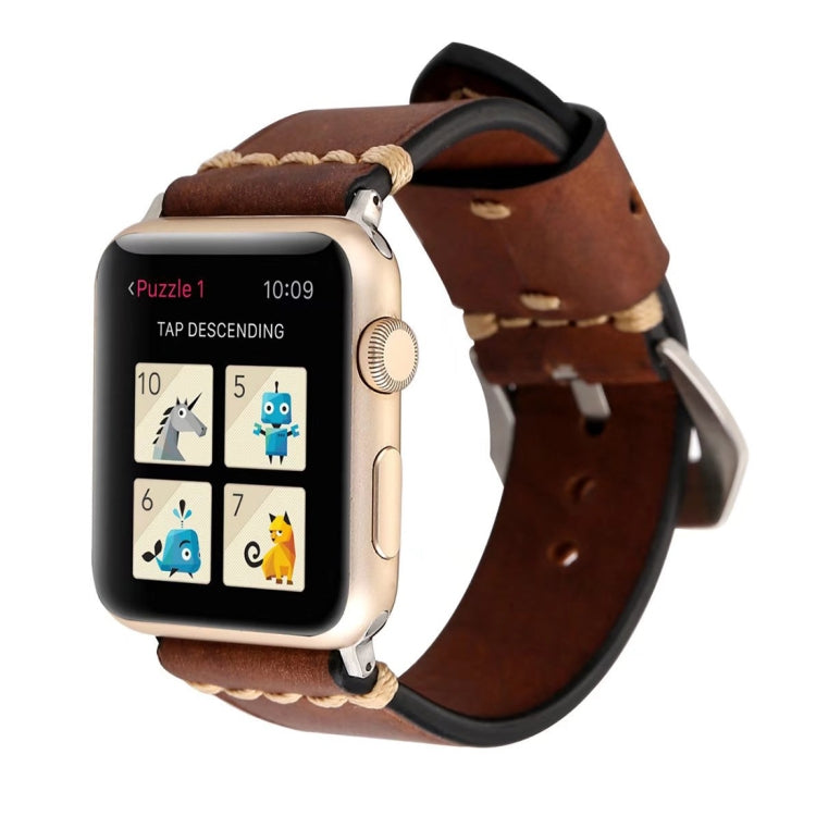 For Apple Watch Ultra 49mm / Series 8&7 45mm / SE 2&6&SE&5&4 44mm / 3&2&1 42mm Thick Sutures Retro Genuine Leather Wrist Watch Band