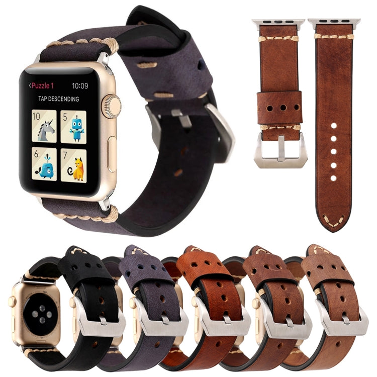 For Apple Watch Ultra 49mm / Series 8&7 45mm / SE 2&6&SE&5&4 44mm / 3&2&1 42mm Thick Sutures Retro Genuine Leather Wrist Watch Band
