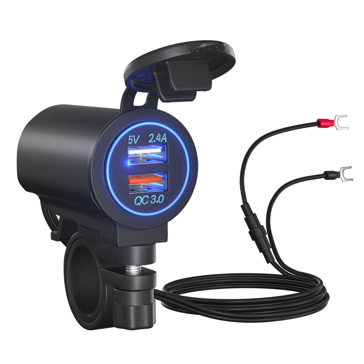 ZH-723F1 Car / Motorcycle QC3.0 Cell Phone Fast Charging Dual USB Car Charger(Blue Light)