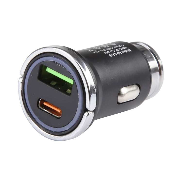 AR-CA08 12W 2A USB-C / Type-C + USB Ports Car Charger (Black)