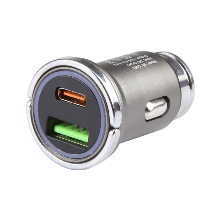 AR-CA08 12W 2A USB-C / Type-C + USB Ports Car Charger (Grey)