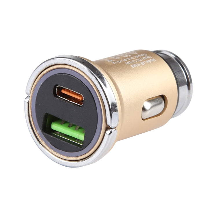 AR-CA08 12W 2A USB-C / Type-C + USB Ports Car Charger (Gold)