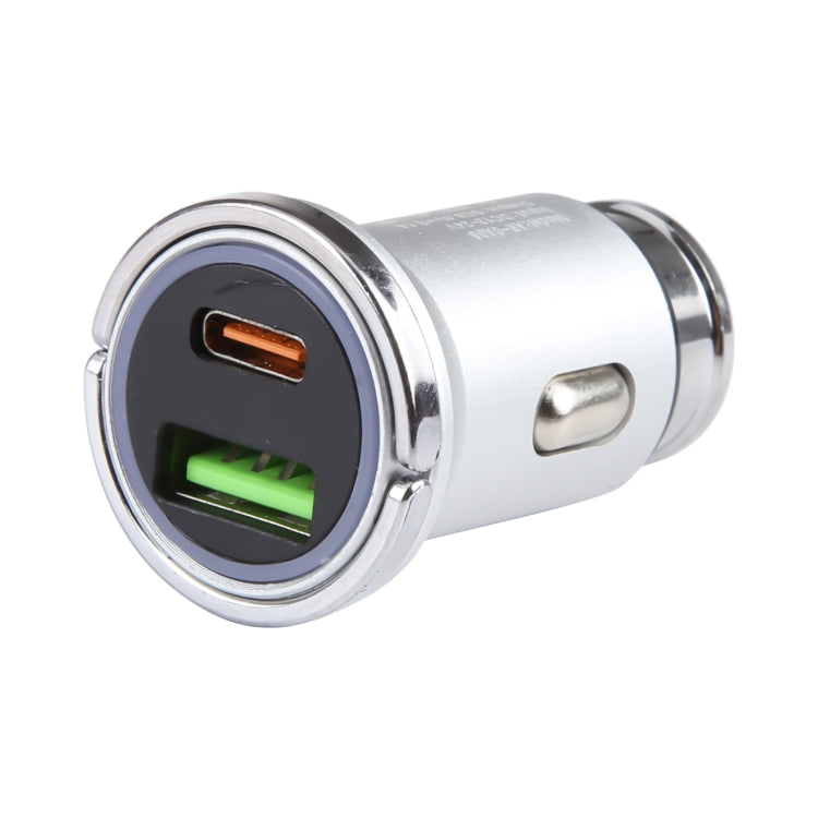 AR-CA08 12W 2A USB-C / Type-C + USB Ports Car Charger (Silver)