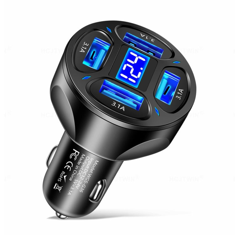 WGS-G36 3.1A 4 in 1 Digital Display Car Charger with Voltmeter (Black)