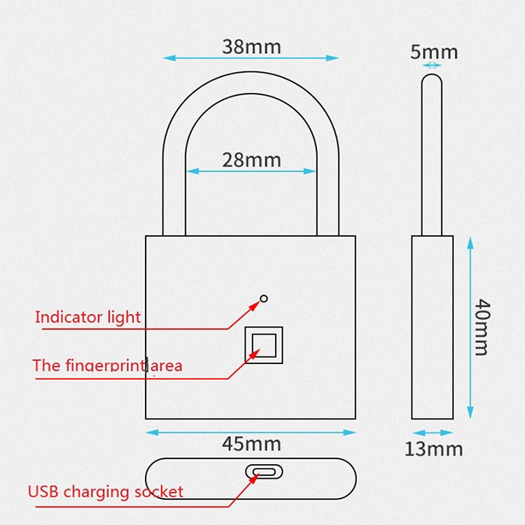 Stainless Steel Automatic Intelligent Fingerprint Padlock Electronic Lock, 10 Fingerprint Edition(Silver)