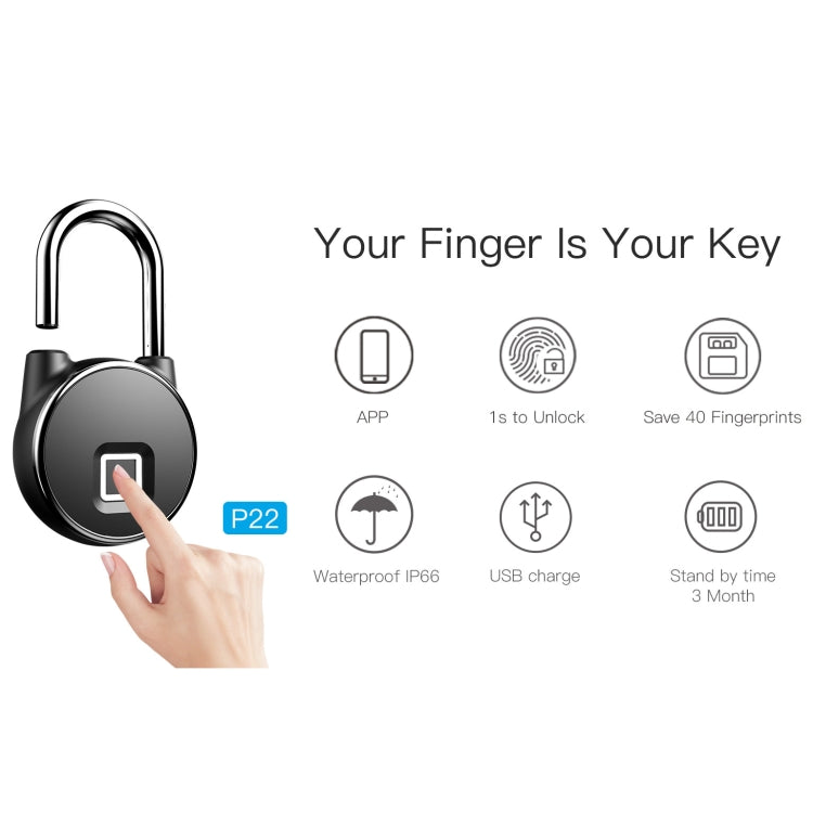 P22+ Waterproof Fingerprint Padlock with Cellphone APP Control & Low Battery Alarm