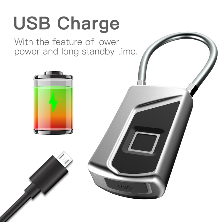 Anytek USB Charging Waterproof Anti-theft Non-password Electrically Intelligent Fingerprint Padlock Size:3.2cm × 3.5cm × 9cm
