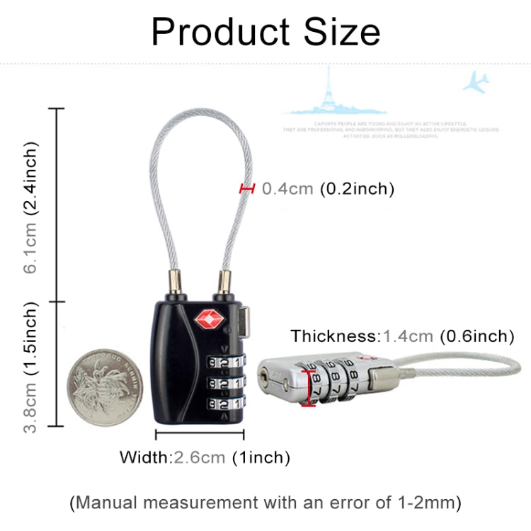 JASIT TSA719 Zinc Alloy 3-Digit Password TSA Lock Travel Luggage Padlock(Black)
