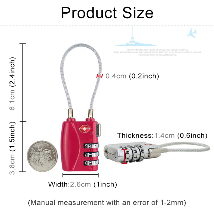 JASIT TSA719 Zinc Alloy 3-Digit Password TSA Lock Travel Luggage Padlock(Rose Red)