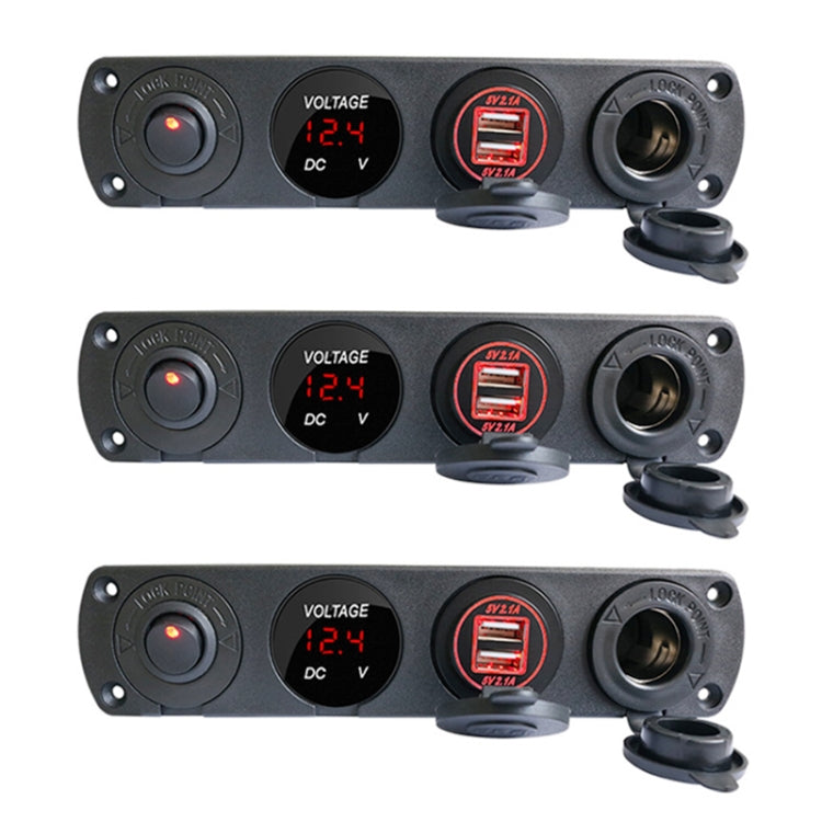 3 PCS 4-hole Panel Combination Switch Dual USB 4.2A Power Plug with Voltmeter(Red Light)