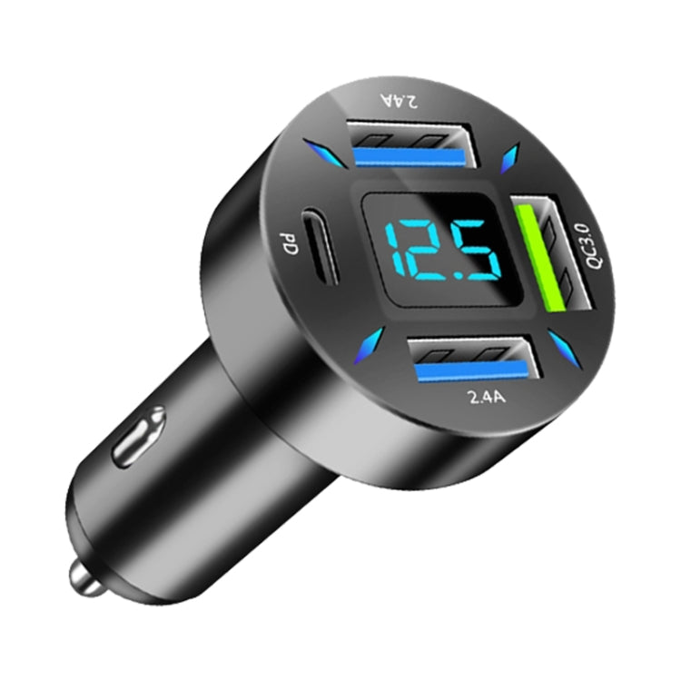 4 in 1 USB PD20W+QC3.0+2.4A Digital Display Car Fast Charger