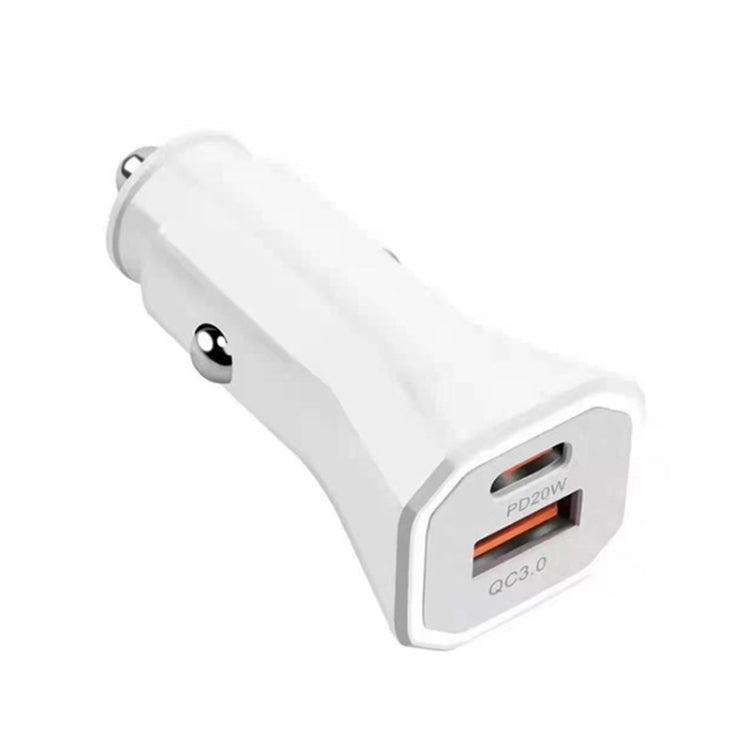 PD + QC3.0 Car 2 in 1 Square Fast Charger Car Cigarette Lighter (White)