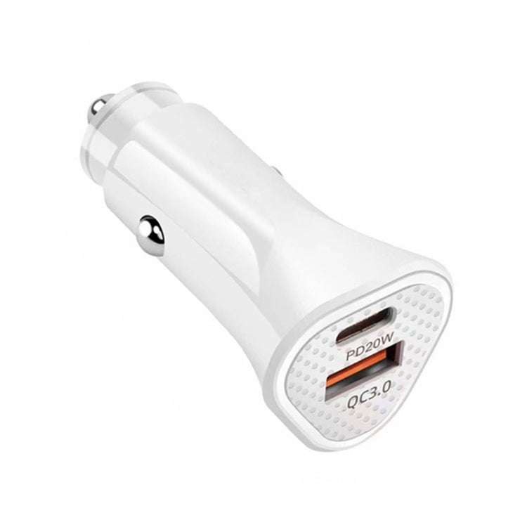 PD + QC3.0 Car 2 in 1 Triangle Fast Charger Car Cigarette Lighter(White)