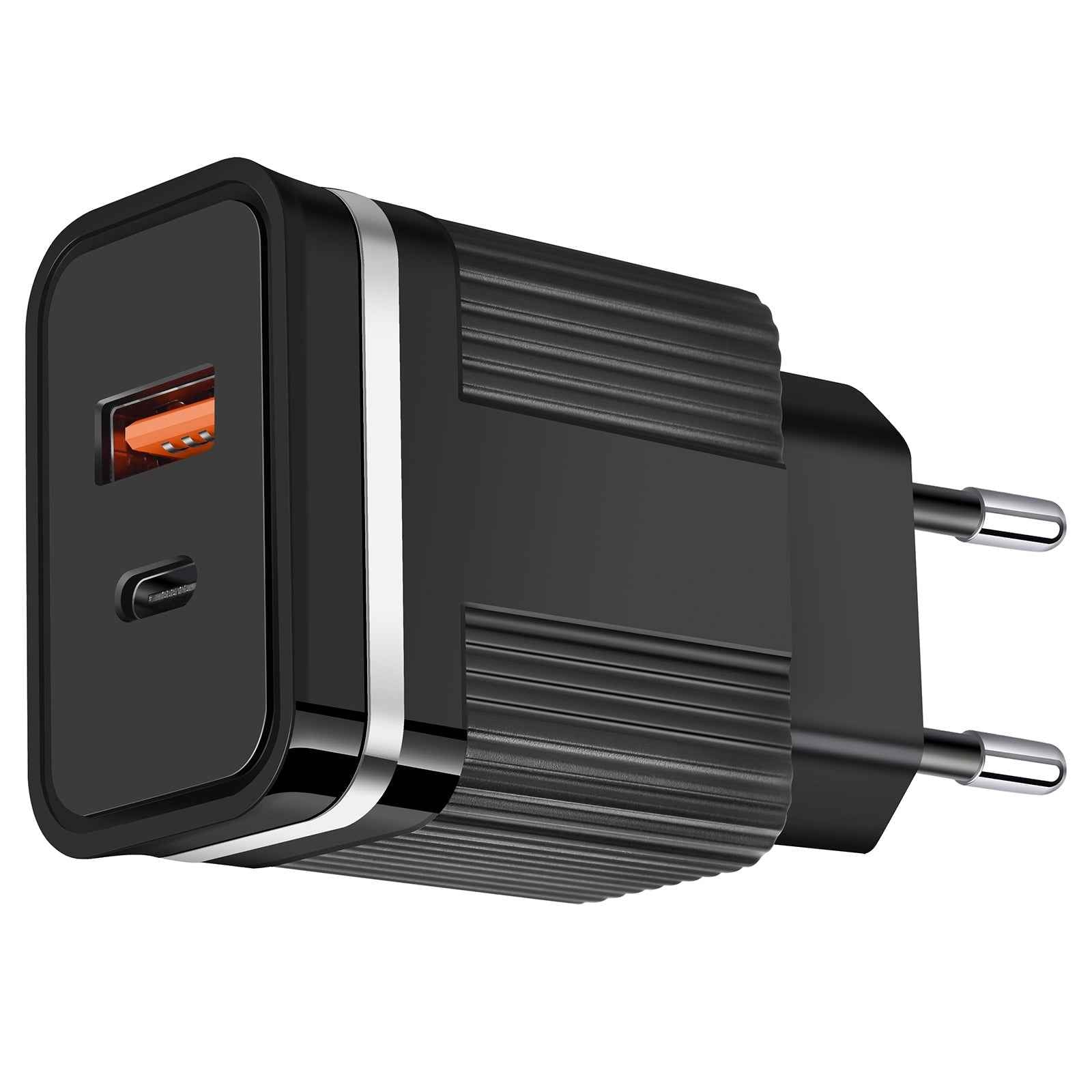 Uniqbuy For RSY USB + USB-C / Type-C Dual Ports Fast Charging Travel Charger, EU Plug(Black)