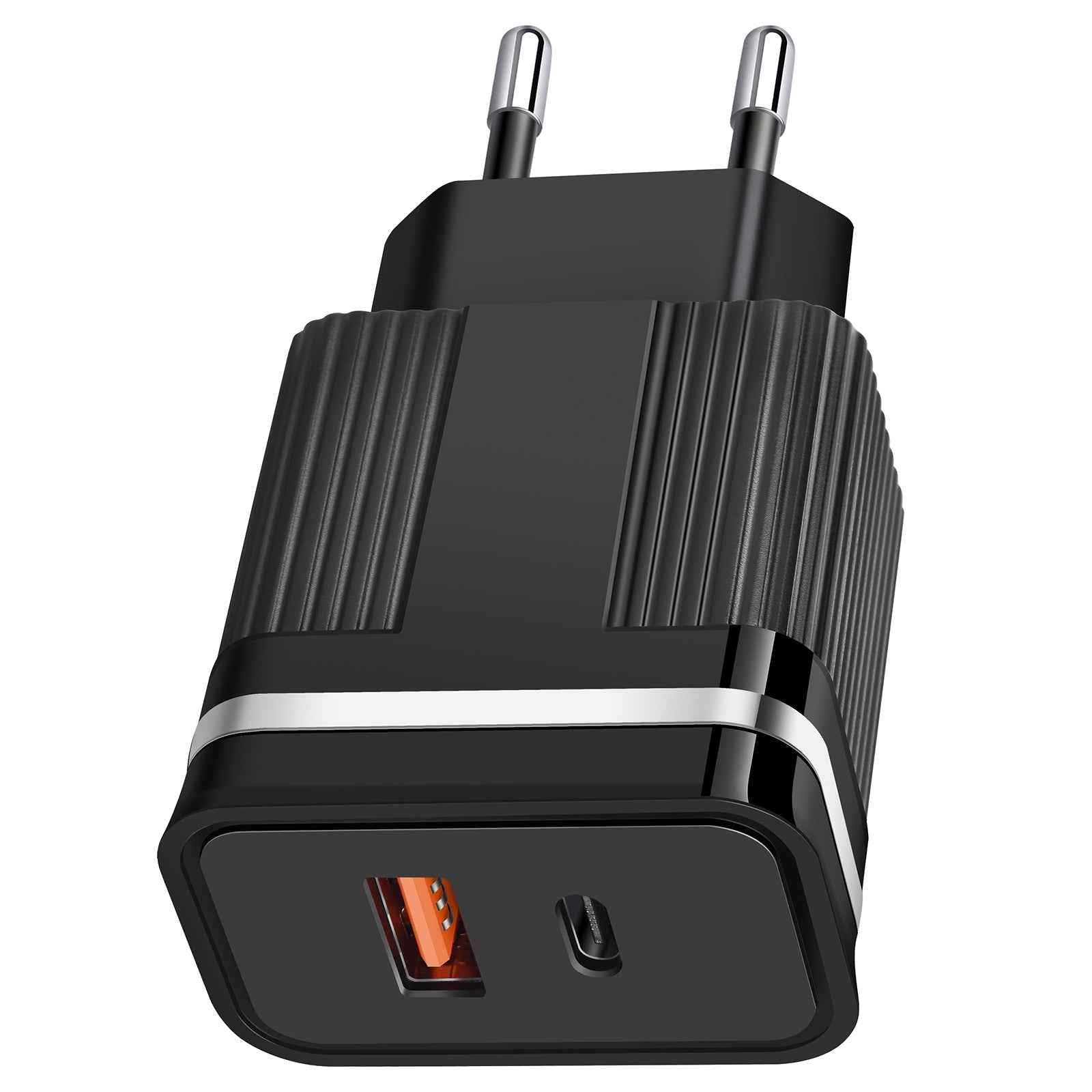 Uniqbuy For RSY USB + USB-C / Type-C Dual Ports Fast Charging Travel Charger, EU Plug(Black)