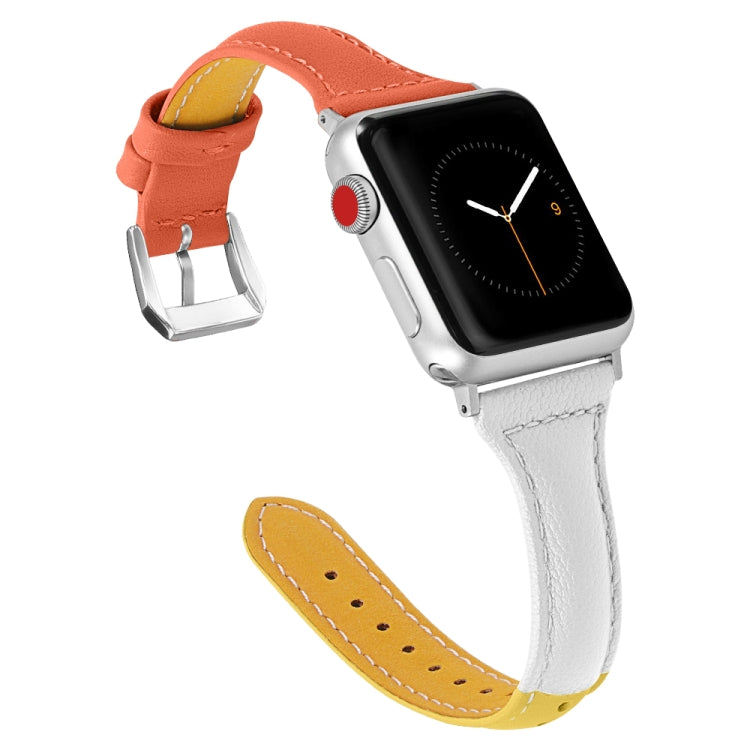 Three-color T-shape Leather Watch Band For Apple Watch Series 8&7 41mm / SE 2&6&SE&5&4 40mm / 3&2&1 38mm