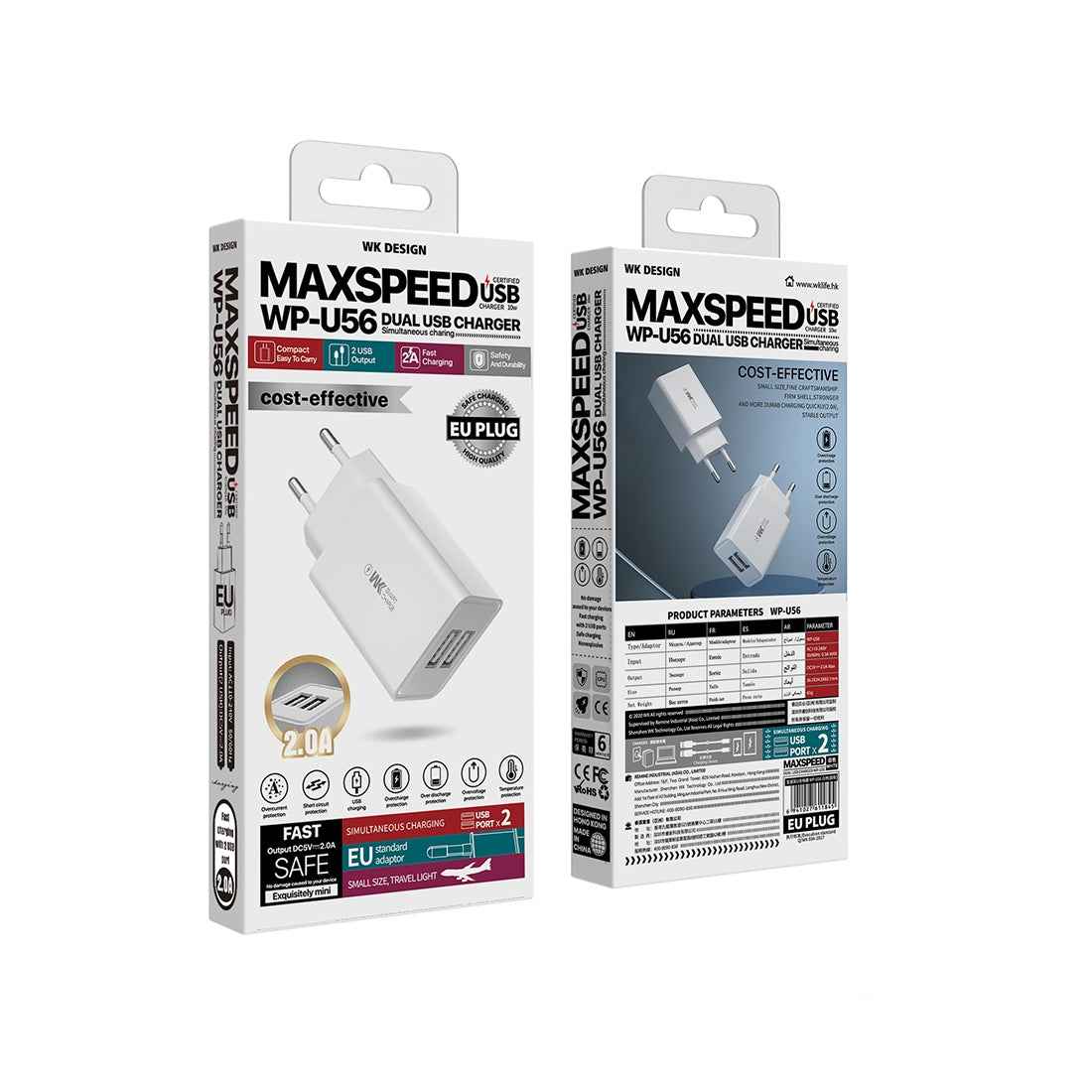 Uniqbuy For WK WP-U56 2A Dual USB Fast Charging Travel Charger Power Adapter, EU Plug