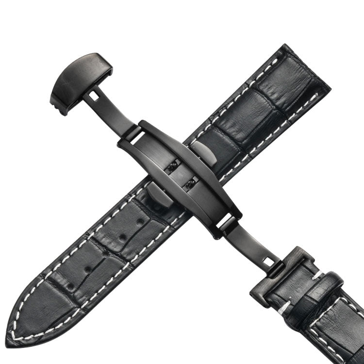 Classic Cowhide Leather Black Butterfly Buckle Replacement Strap Watchband