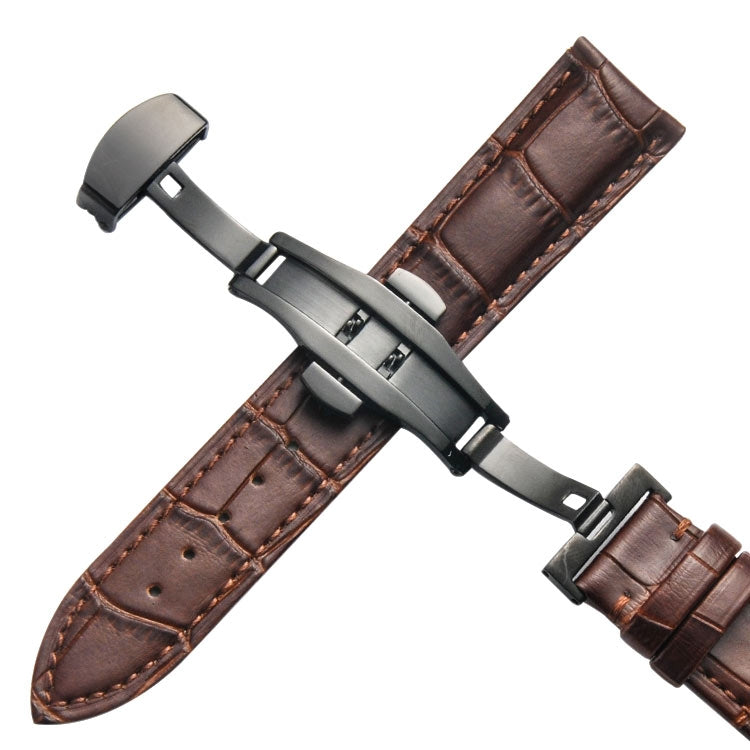 Classic Cowhide Leather Black Butterfly Buckle Replacement Strap Watchband