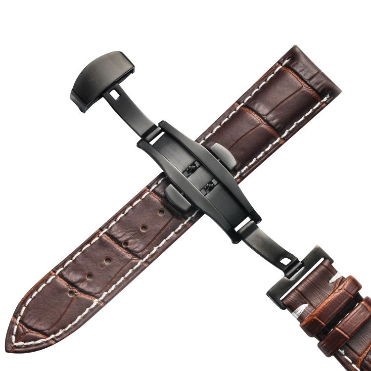 Classic Cowhide Leather Black Butterfly Buckle Replacement Strap Watchband