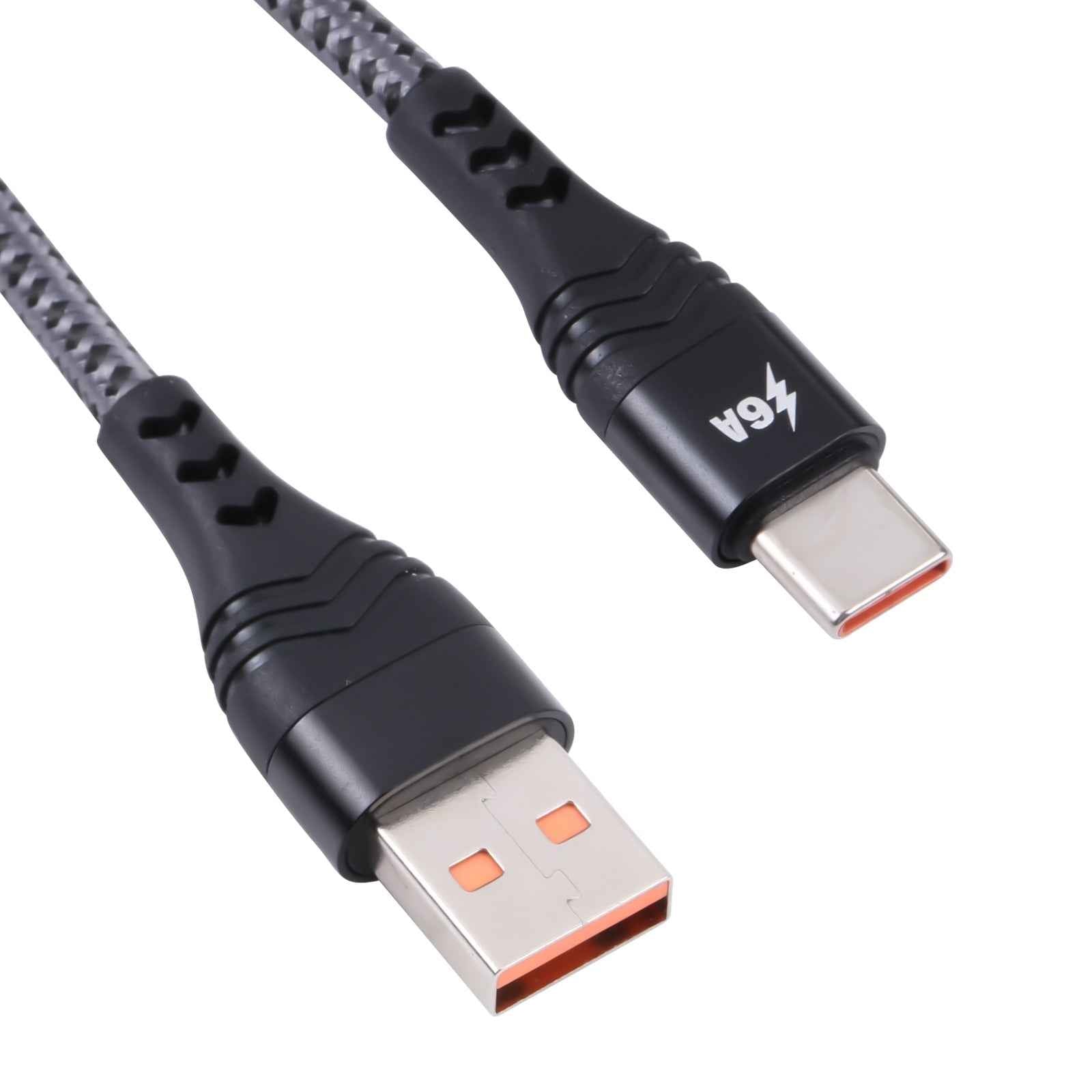 Uniqbuy For ADC-005 6A USB to USB-C / Type-C Weave Fast Charging Data Cable, Length:1m(Black)