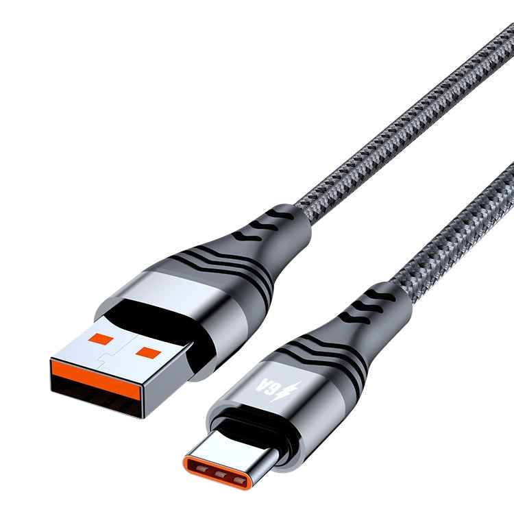 Uniqbuy For ADC-005 6A USB to USB-C / Type-C Weave Fast Charging Data Cable, Length:1m(Silver)