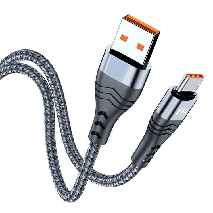 Uniqbuy For ADC-005 6A USB to USB-C / Type-C Weave Fast Charging Data Cable, Length:1m(Silver)