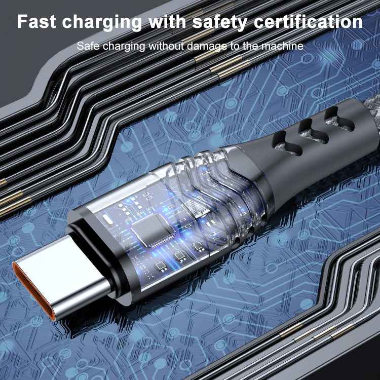 Uniqbuy For ADC-005 6A USB to USB-C / Type-C Weave Fast Charging Data Cable, Length:1m(Silver)