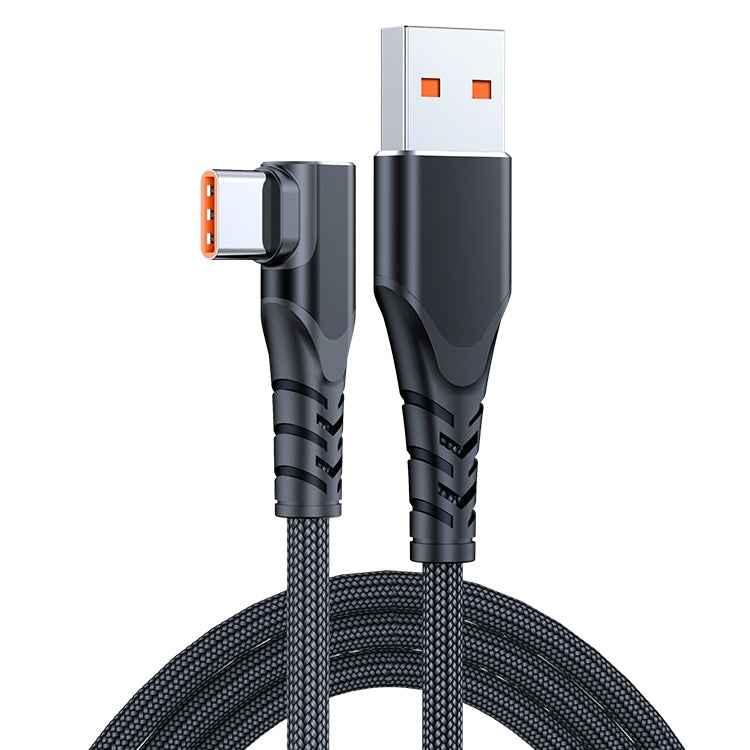 Uniqbuy For 6A 66W USB to USB-C / Type-C Elbow Mobile Phone Game Fast Data Cable, Length:0.5m(Black)
