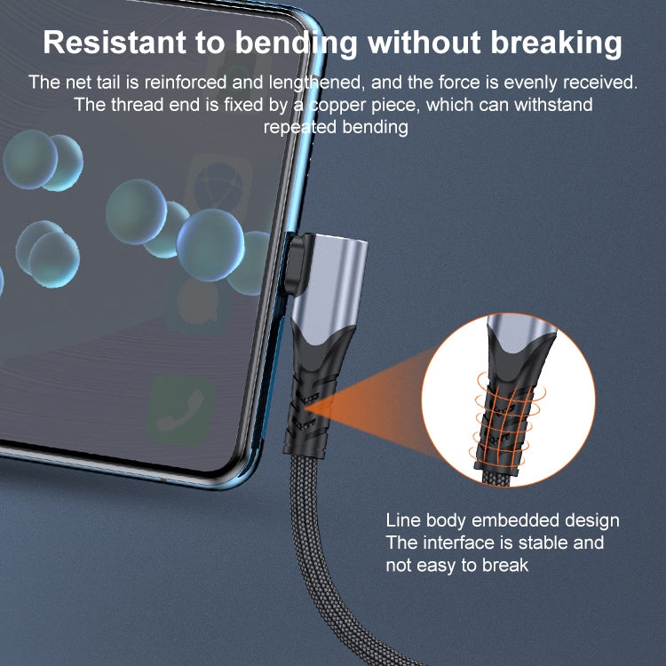 6A 66W USB to USB-C / Type-C Elbow Mobile Phone Game Fast Data Cable, Length:0.5m(Black)