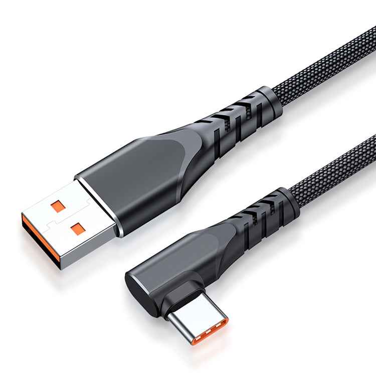 Uniqbuy For 6A 66W USB to USB-C / Type-C Elbow Mobile Phone Game Fast Data Cable, Length:1m(Black)