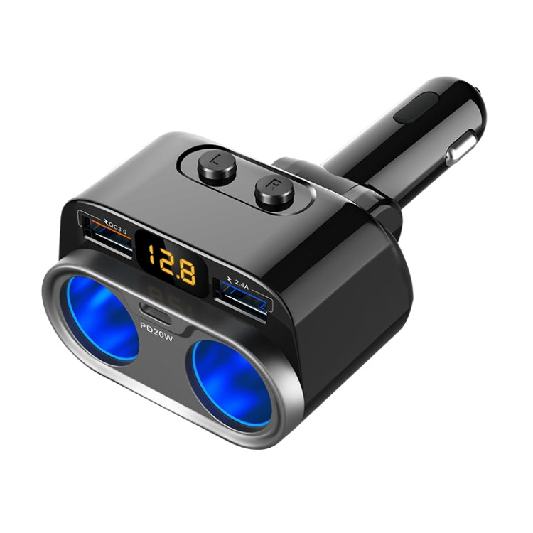 C47PQ Car Cigarette Lighter + Dual USB + Type-C Car Charger(Black)