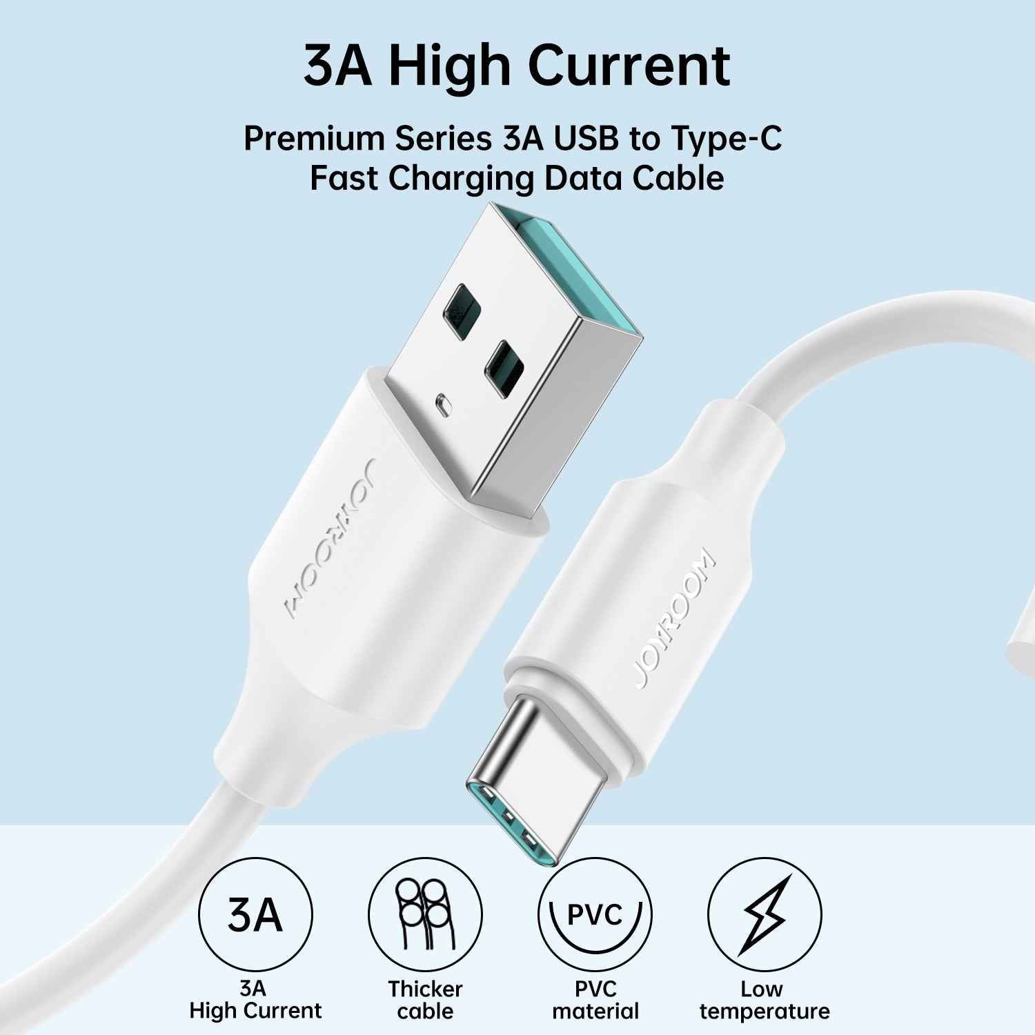 Uniqbuy For JOYROOM S-UC027A9 3A USB to USB-C/Type-C Fast Charging Data Cable, Length:1m(White)