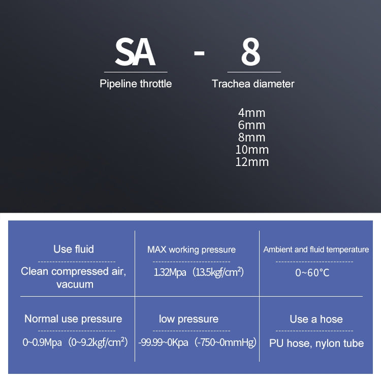SA-8 LAIZE Pipe Throttle Valve Quick Fitting Pneumatic Connector